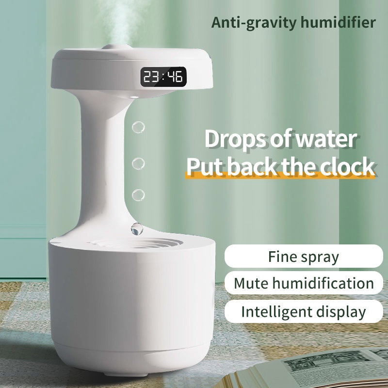 Bedroom Anti-Gravity Humidifier with Clock | Large Capacity Aroma Diffuser & Backflow Water Drop Design | Mute Heavy Fog Sprayer for Office & Home