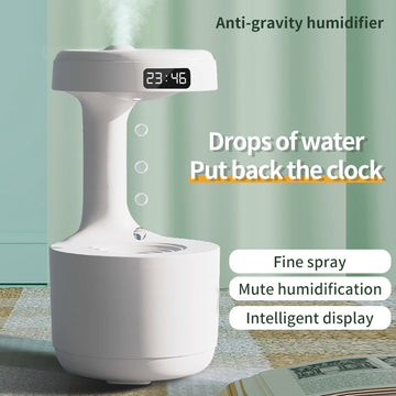 Bedroom Anti-Gravity Humidifier with Clock | Large Capacity Aroma Diffuser & Backflow Water Drop Design | Mute Heavy Fog Sprayer for Office & Home
