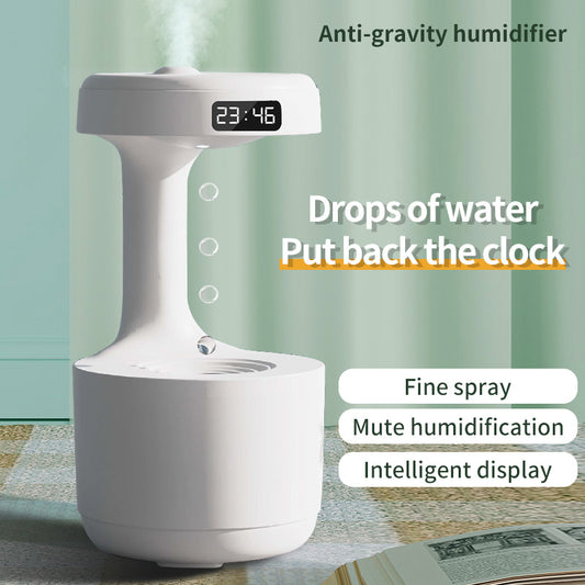 Bedroom Anti-Gravity Humidifier with Clock | Large Capacity Aroma Diffuser & Backflow Water Drop Design | Mute Heavy Fog Sprayer for Office & Home