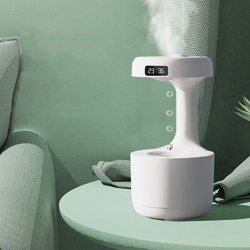 Bedroom Anti-Gravity Humidifier with Clock | Large Capacity Aroma Diffuser & Backflow Water Drop Design | Mute Heavy Fog Sprayer for Office & Home