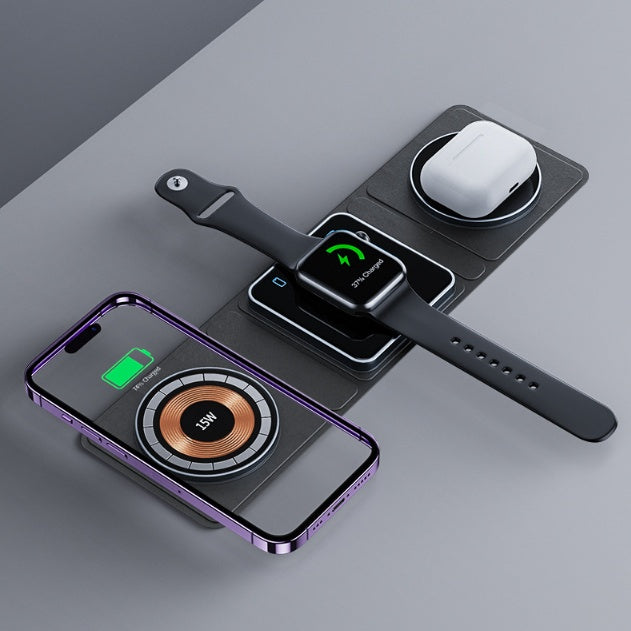 3-in-1 Magnetic Wireless Charging Station – Fast Foldable Charger for iPhone, Apple Watch & AirPods (Transparent Design)